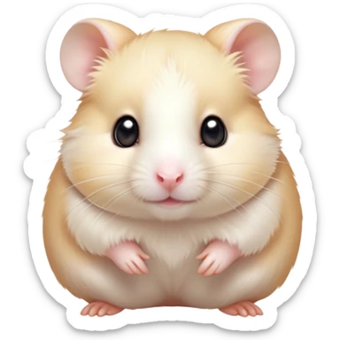 Cinematic Cute Cream Hamster Portrait Emoji, Head tilted playfully and inquisitively, featuring a silky, pristine cream fur with a gentle sheen, round, sparkling dark eyes filled with curiosity, Simplified yet irresistibly adorable features, highly detailed, glowing with a warm, friendly glow, high shine, affectionate and lively, stylized with a touch of whimsy, bright and endearing, soft glowing outline, capturing the essence of a mischievous yet loving hamster, so playful it feels like it could dash out of the screen and into your arms! sticker