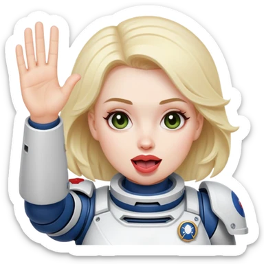 woman space marine wit tongue out and curious face and waving with hand sticker