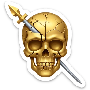 broken gold skull by a spear sticker