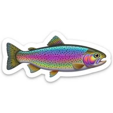 realistic rainbow trout fish bright purple blue green yellow white with black speckles sticker