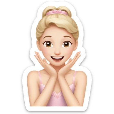 The ballerina laughs sweetly, covering her mouth with her hand sticker