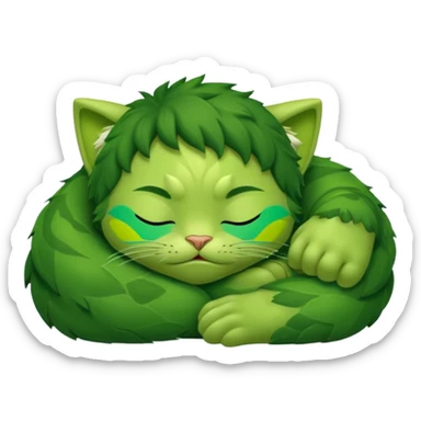 Incredible Hulk curled up like a small cute kitten, lying down, eyes closed, sleeping sticker