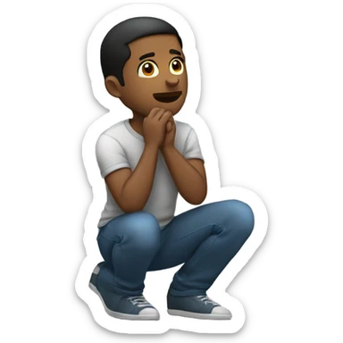 a man kneels down on one knee, examining something sticker