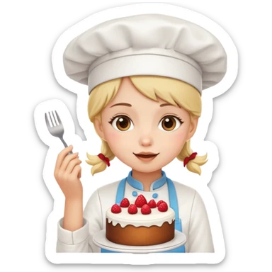 cute girl with chef hat eating a cake sticker