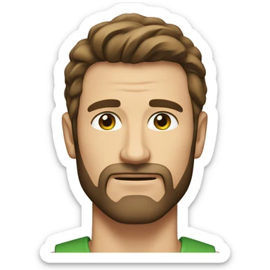 man, short brown hair, short beard, VERY LONG AND POINTY nose, white, green eyes, muscular sticker