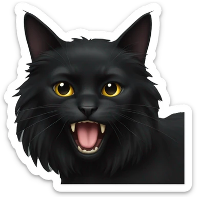 Long haired black cat hissing sticker