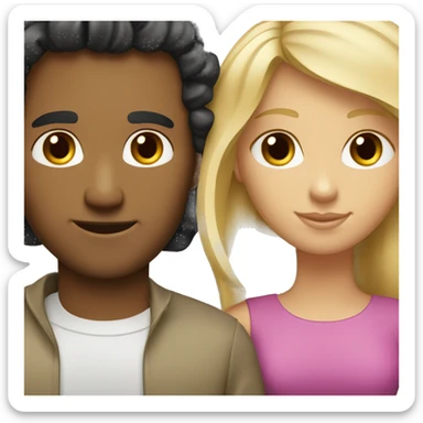 Blonde straight hair girl couple with man black curly hair tanned sticker