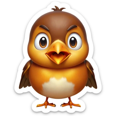 Cinematic Comical Robin Portrait Emoji, Head tilted dramatically with an exaggeratedly shocked expression, featuring a petite, vibrant form with wide, comically expressive eyes full of playful disbelief and a subtly animated beak, Simplified yet hilariously expressive features, highly detailed, glowing with a slightly sassy glow, high shine, dramatic yet playful, stylized with an air of cheeky woodland mischief, soft glowing outline, capturing the essence of a meme-worthy robin that looks ready to side-eye its way into viral fame! sticker