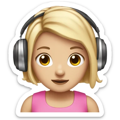 White girl with bob hair wearing pink bow and headphones sticker