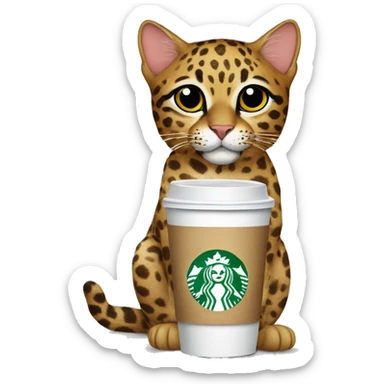 leopard cat drinking a starbucks beverage sticker