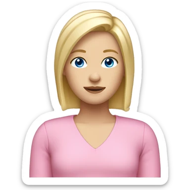 blond bob hair, fair skin, blue eyes, pink top sticker
