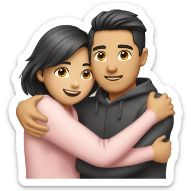 couples hug asian guy and girl  sticker