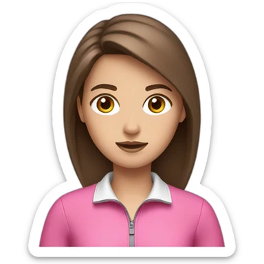 A girl with brown eyes and brown hair in a black golf and a pink jacket sticker