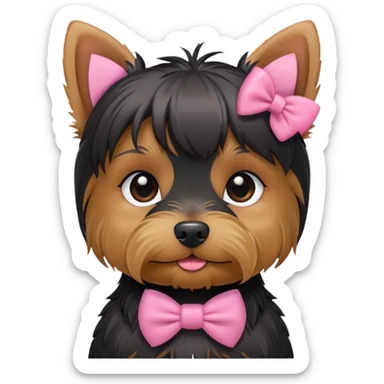 Little Black Yorkshire Terrier, it’s a girl, with little pink bow on her head  sticker