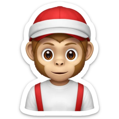 Macaco de camisa branca e boné vermelho  sticker