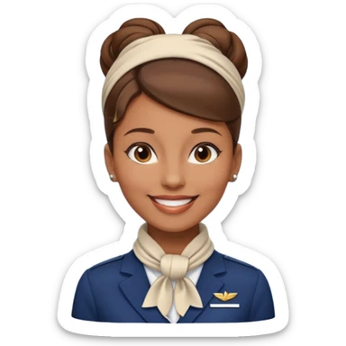  flight attendant, Light Brown skin, brown hair in one bun, neck scarf sticker
