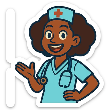 vibrant toon style afro latina nurse with expressive face, nurse uniform sticker
