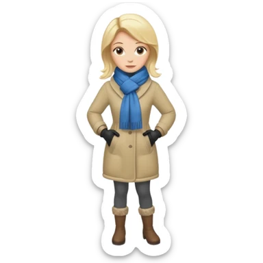 Chica blanca,pelo rubio y recogido,   invierno cuerpo entero sticker
