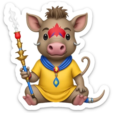 Warthog with a hookah and an ecuadorian flag on his shirt sticker