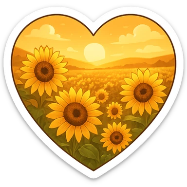 heart with a golden sunflower valley, clean digital illustration, no background sticker