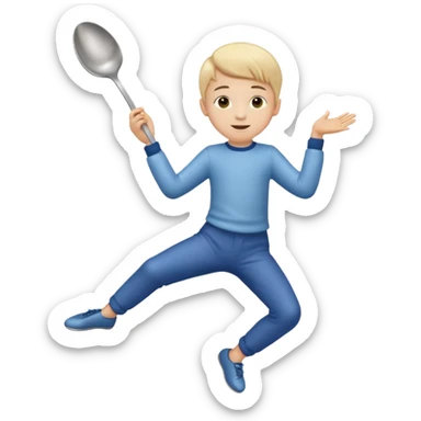 Little boy dancing in a life sized spoon sticker