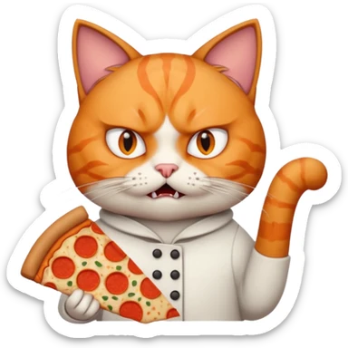 angry cat, portrait, bust up, holding pizza sticker