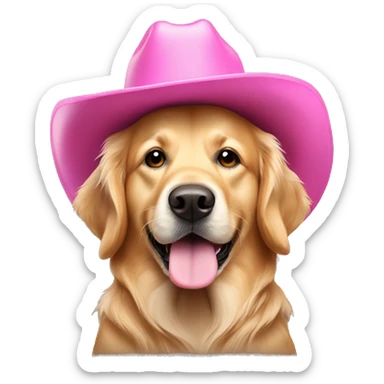 Golden retriever wearing pink cowboy hat sticker