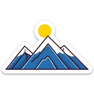 An eight-pointed star with wide wings, colored yellow, featuring a simple mountain silhouette in the center sticker