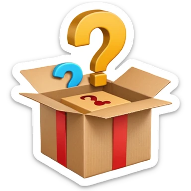opened gift box with a question mark inside, apple style emoji sticker