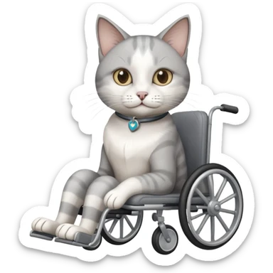 disabled grey and white cat using cat physio wheelchair sticker