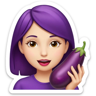 girl taking a bite of an eggplant  sticker