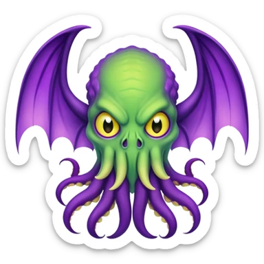 light green Cthulhu with purple bat wings and purple gradient tentacles. Yellow angry eyes sticker