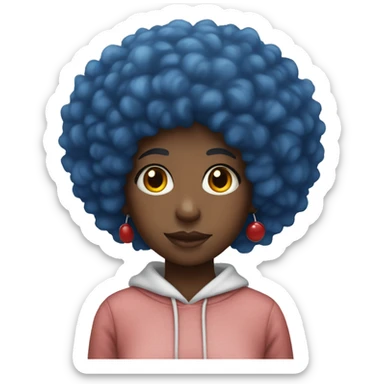 Black girl with a blue afro hair  with a sweatshirt red sticker