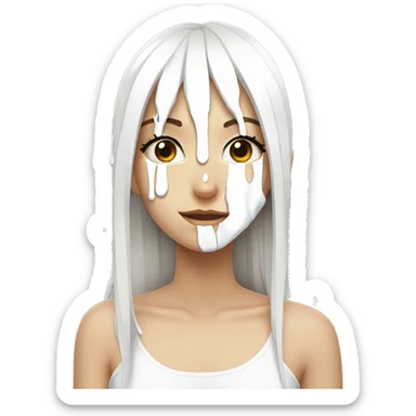 white paint dripping over an anime girl sticker