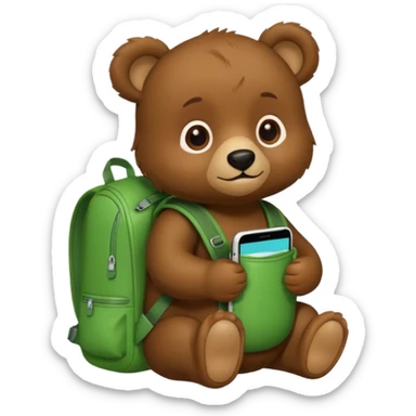 baby bear wear green backpack sticker