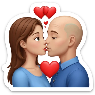 Loving couple kissing, Love, hearts. Woman brown hair, man is bald sticker