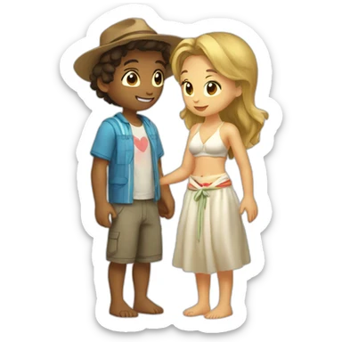 with beach clothes young metis man and white woman kiss love sticker
