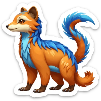 Colorful brown with blue and orange tropical exotic shiny beautiful fantasy-Vernid-Cacomistle-oncilla-animal-Fakémon-hybrid-fursona (full body) sticker