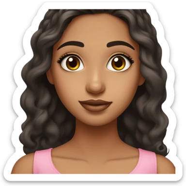 punjabi girl with fair skin, brown eyes, long curled lashes, slightly blemished skin, four freckles on nose, pinkish rose lips that are on the shorter but full sha sticker