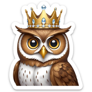 Owl Duke – wise owl with crystal crown perched gracefully. sticker