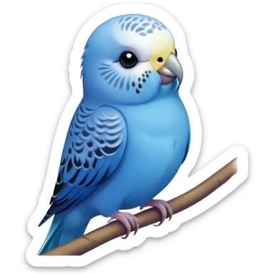 Cinematic Noble Blue Budgie Portrait Emoji, Poised and regal, with a petite, delicate build and a smooth, well-groomed fur of vibrant blue feathers, deep-set soulful dark eyes, Simplified yet sharp and sophisticated features, highly detailed, glowing with a soft, dignified glow, high shine, intelligent and charming, stylized with an air of elegance, focused and attentive, soft glowing outline, capturing the essence of a watchful and confident avian companion, so majestic it feels as though it could flutter out of the screen with effortless authority! sticker