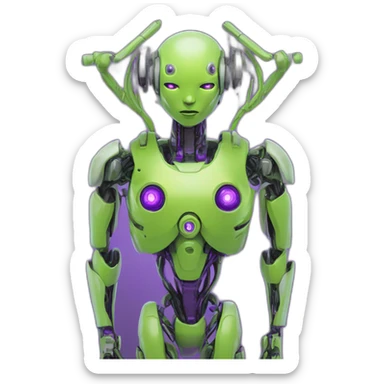 lemon-green-and-purple-neon-Robotic cyborg meditation sticker