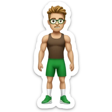 white nerd guy with brown with green t-shirt hair doing weight training sticker