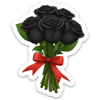 bouquet of black roses wrapped with a red bow sticker