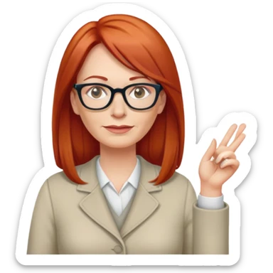 middle age Red head long straight hair pale skin wearing glasses sticker
