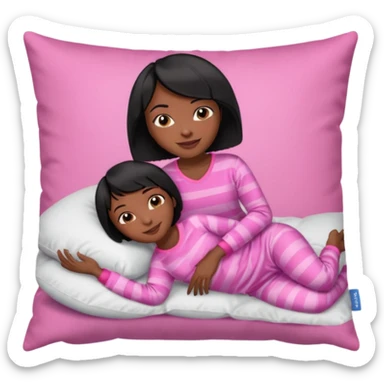 Dark skin Black woman with short  black bob  hair, pink pajamas laying on pillow just me  sticker