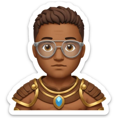 Xeko, wearing gladiator cloth, big round glassed sticker