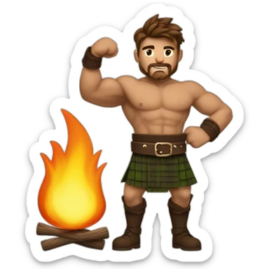 monty starting fire wearing a kilt flexing biceps brown haired sticker