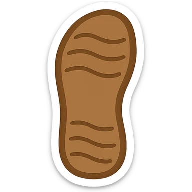 Create an emoji style sandal sole with minimal detail, matching the reference image, viewed from the bottom. The style should reflect the look of apple style emojis with simple and clean design. sticker