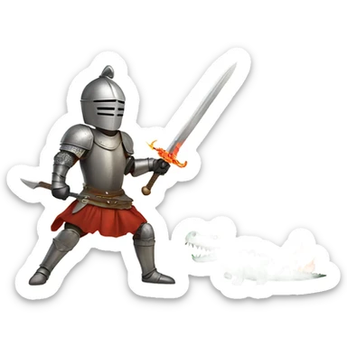 Knight with a flaming sword fighting a crocodile  sticker